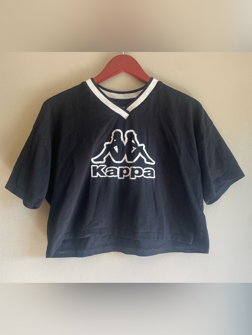 Kappa Black White Logo Cropped Jersey T-Shirt XS